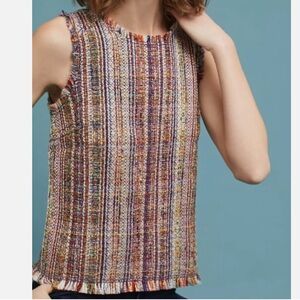 Anthropologie Sleeveless Fringe Tweed Top